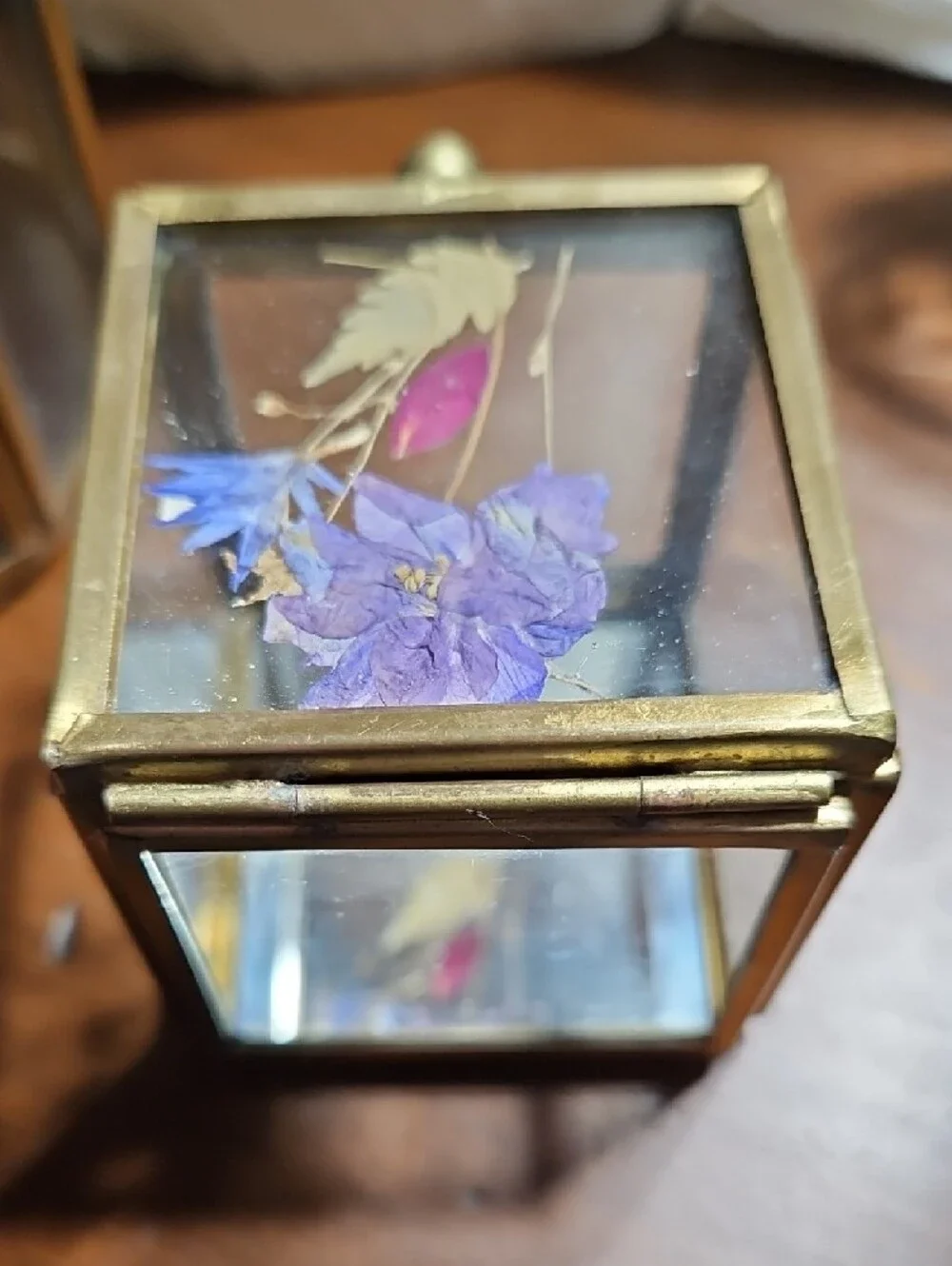 Glass Floral Jewelry Boxes with Gold Frame - Purple & Pink